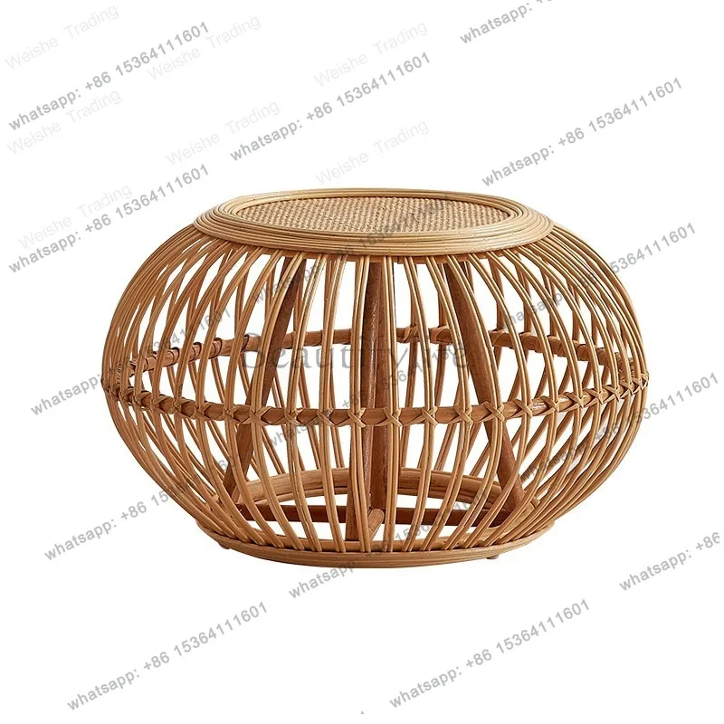 Natural style, hand-woven rattan, coffee table, homestay style, simple rattan art, Southeast Asia