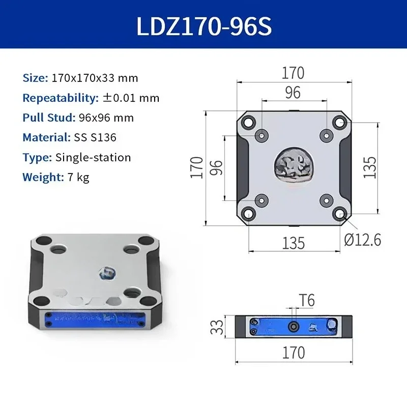 LDZ170-96S quick-change zero-point splint - 96mm tray for fast work