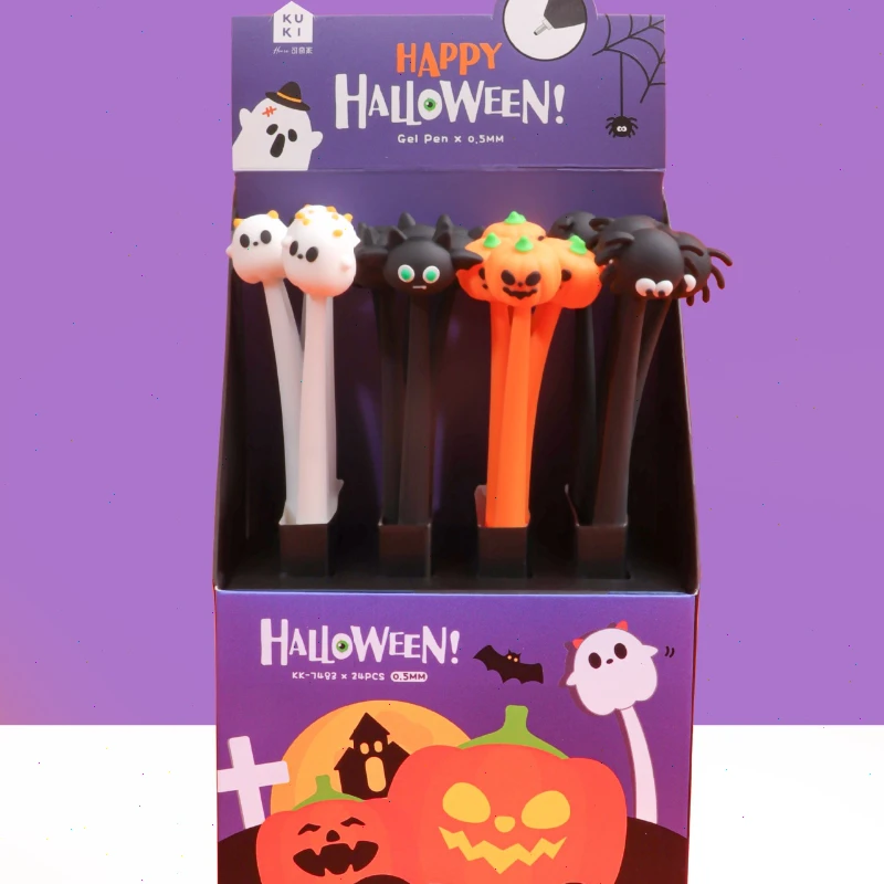 

24 Pcs with Box Halloween Shake Silicone Neutral Pen Cute Creative Student Stationery Cartoon Learning Stationery