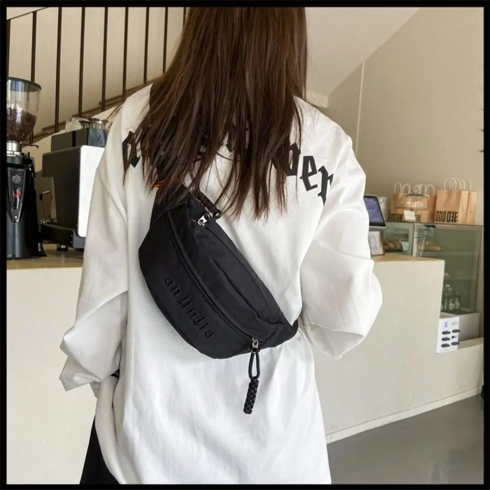 Sports Canvas Small Bag Versatile Letter Embroidery Crossbody Bag Solid Color Waist Bag For Women Girl