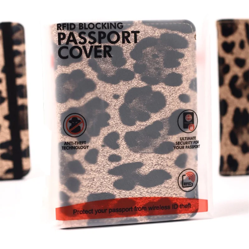 Brown Leopard Complex Passport Cover With Bandage Waterproof Passport Holder Built In RFID Blocking Protect Personal Information