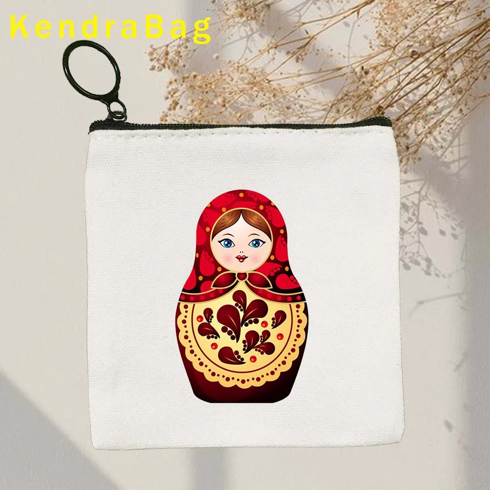 Moscow Matryoshka Russian Gifts Nesting Dolls Russia Flag CCCP Soviet Union Key Coin Purse Wallet Canvas Bags Pouch Cotton Bags