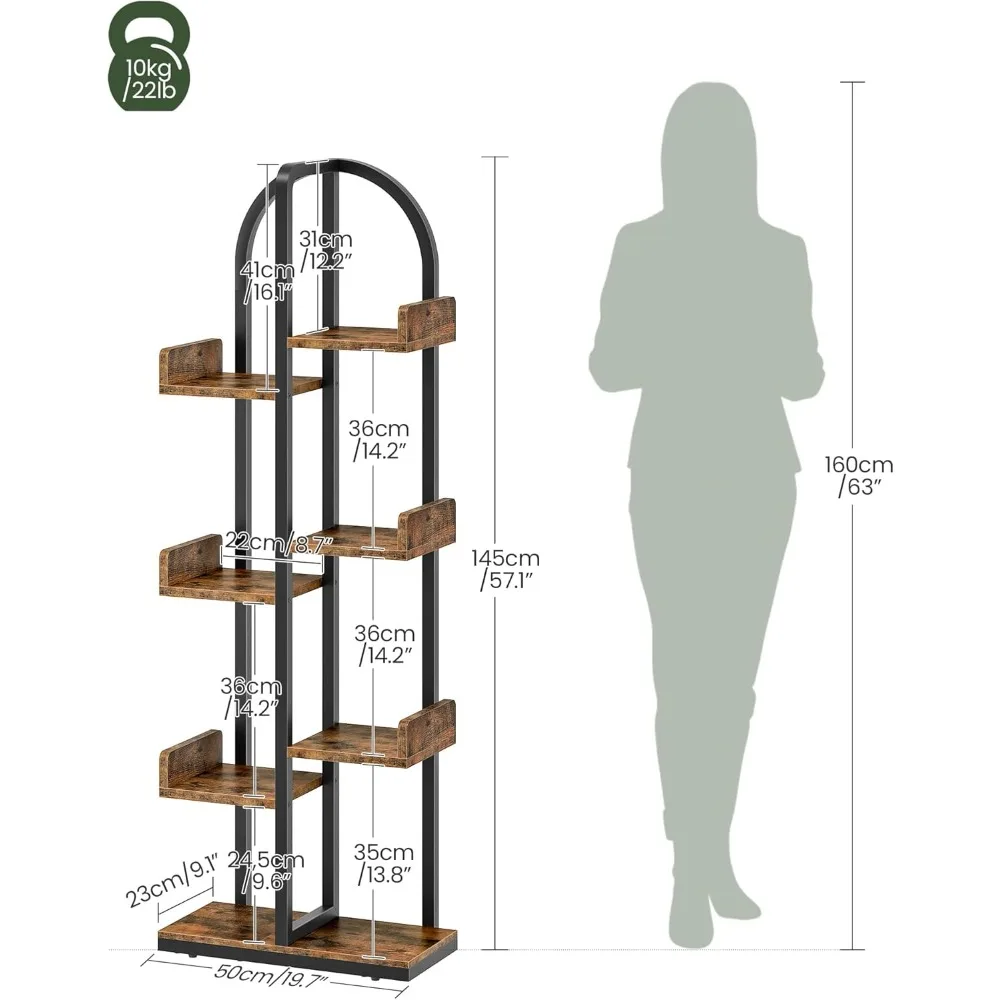 رف كتب منحني مكون من 6 طبقات مع أمان مضاد للطرف، وأقدام قابلة للتعديل، وأرفف متداخلة لغرفة المعيشة المنزلية، وحلول تخزين غرفة النوم