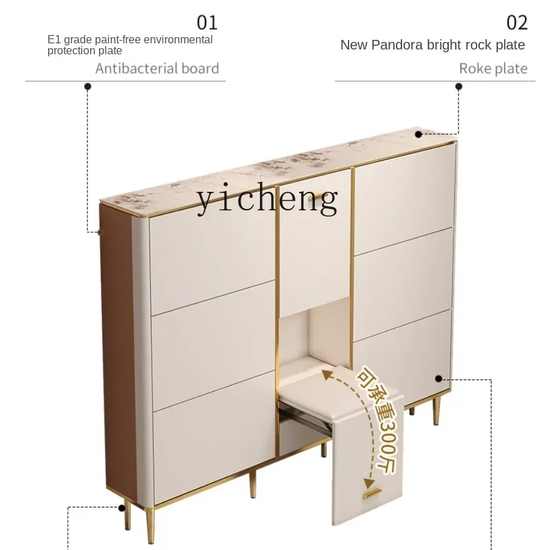 

XL ultra-thin tipping bucket shoe cabinet cream style foyer cabinet type door entrance cabinet