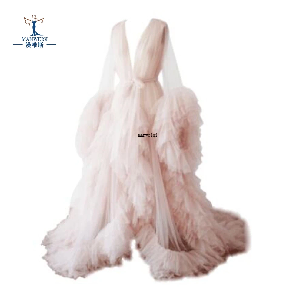 Robe longue transparente pour femmes, peignoir de maternité, moelleux, pour séance Photo