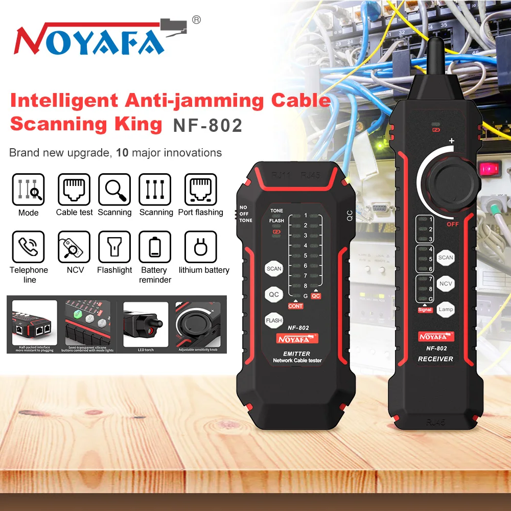 Noyafa NF-802 High Quality RJ11 RJ45 Cat5 Cat6 Telephone Wire Tracker Tracer Toner Ethernet LAN Network Cable tester Line Finder