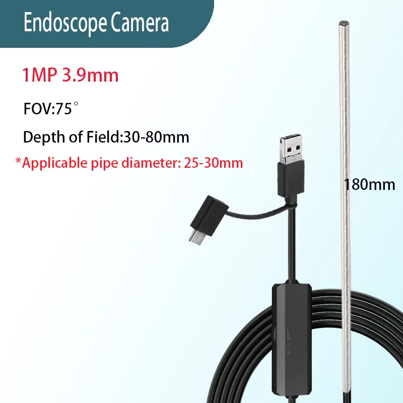 TYPE-C Endoscope 3.9mm 720P Single Camera 3 IN 1 Micro USB For  Android Phones& PC Waterproof Pipe Inspection Borescope