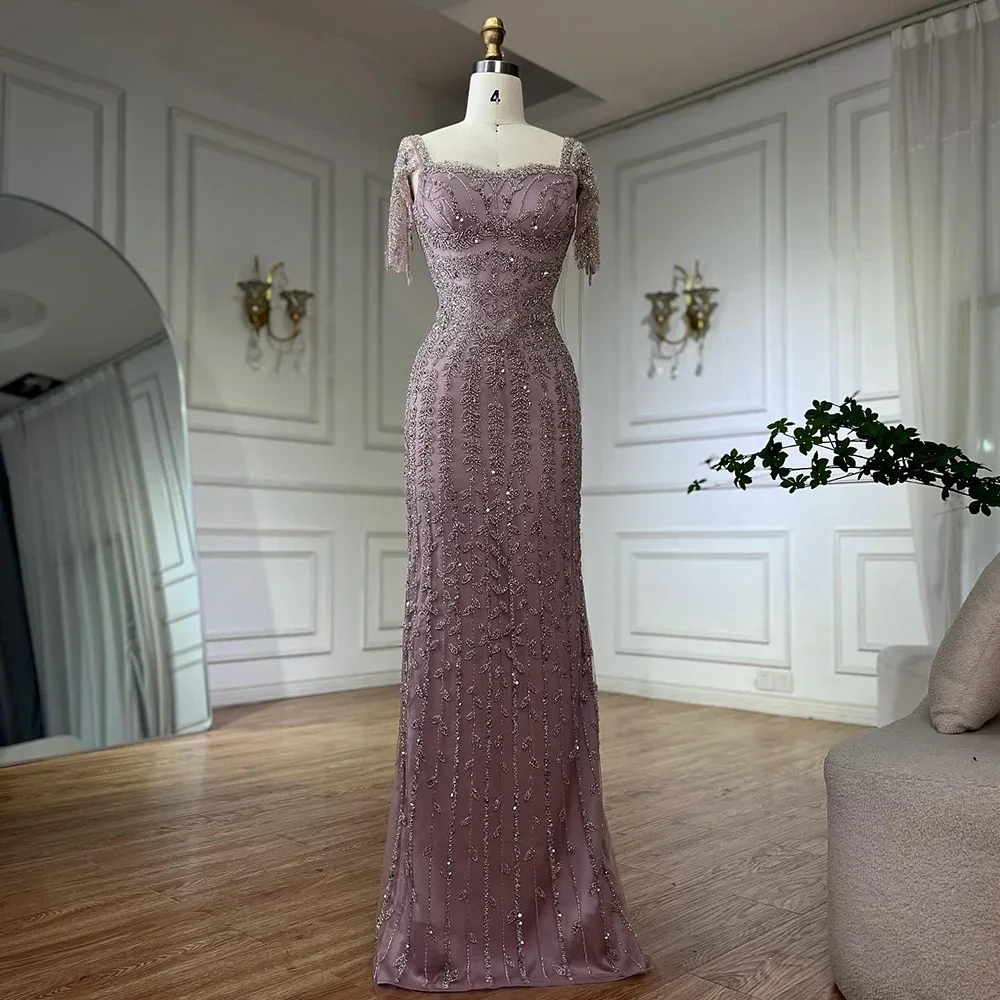 Serene Hill 2025 Pink Mermaid Beaded Saudi Arabic Evening Dresses Blue Party Gown For Formal Occasions GLA72787 Customized