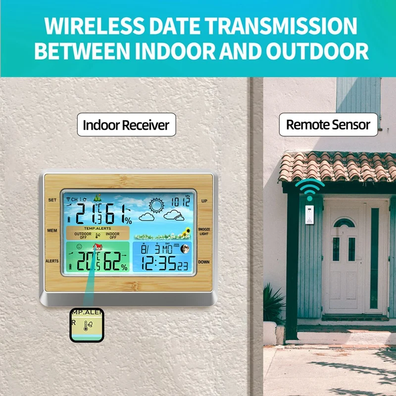 Wireless Temperature & Humidity Sensor With One Transmitter Color Screen ℃/℉ Switch Digtal Backlight Weather Station