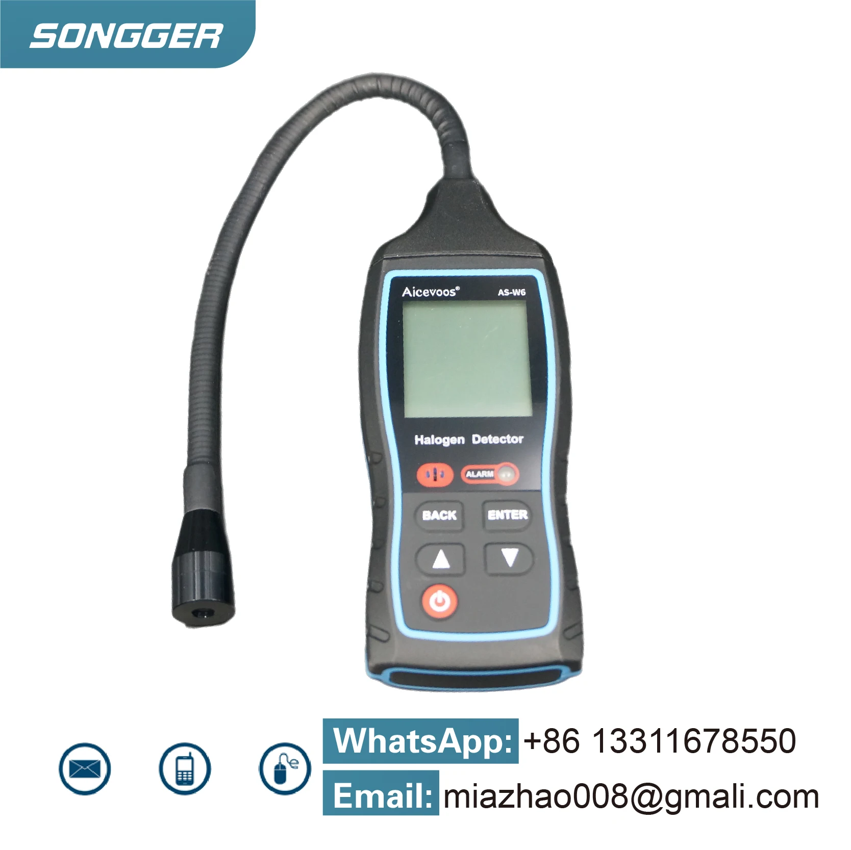 كاشف تسرب غاز الهالوجين المحمول R134a R22 لمكيفات الهواء شاشة رقمية مسبار مرن مناسب للمنزل والصناعة إنذار عالي الحساسية