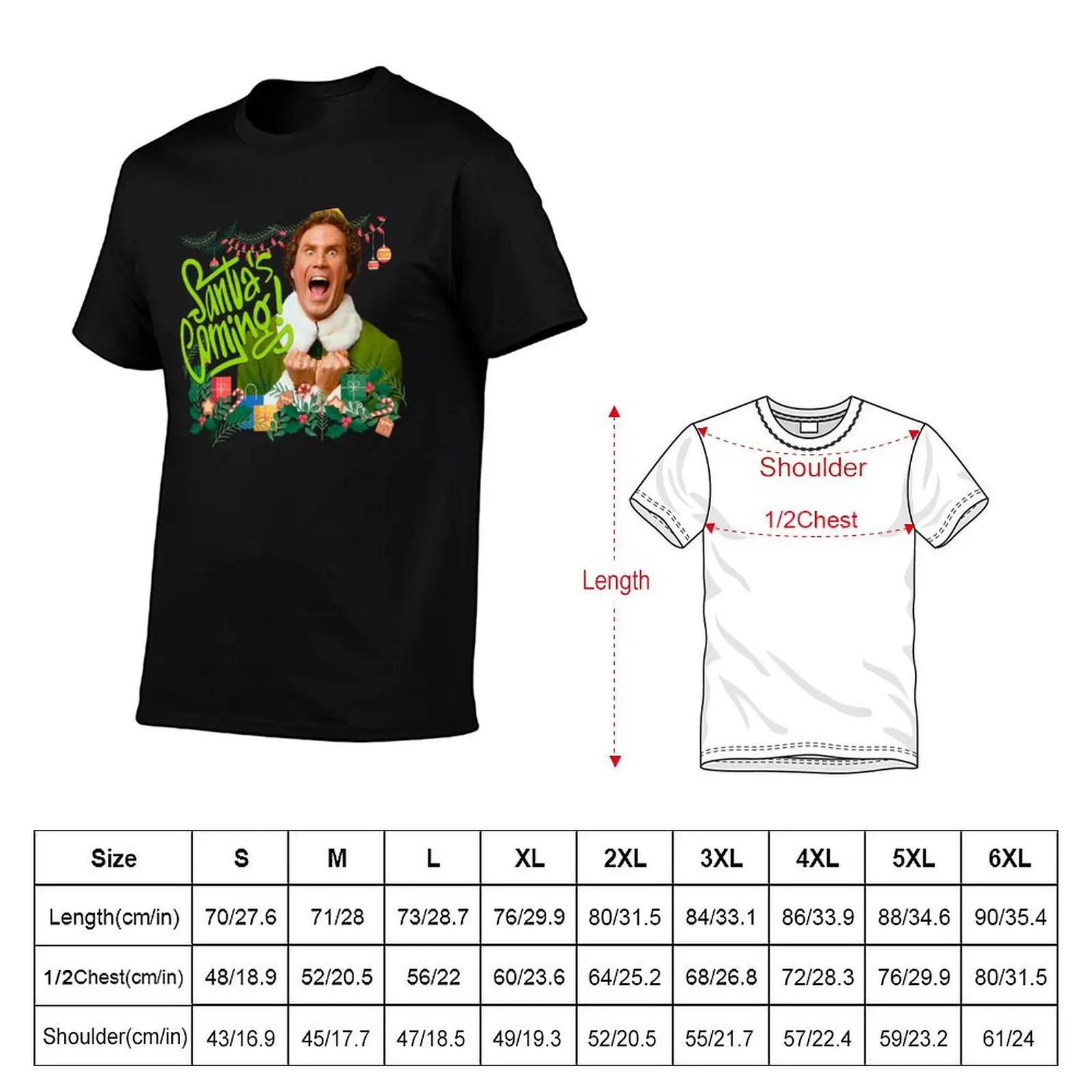 ELF Buddy Santa's Coming T-Shirt vintage anime shirt clothes t shirt for men