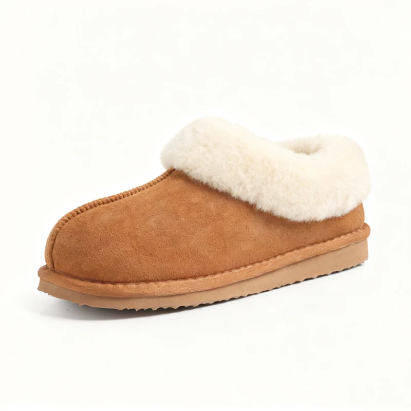 Pantuflas Kidmi de invierno para mujer con cuello de piel, de gamuza, cálidas, antideslizantes, para interior y exterior.