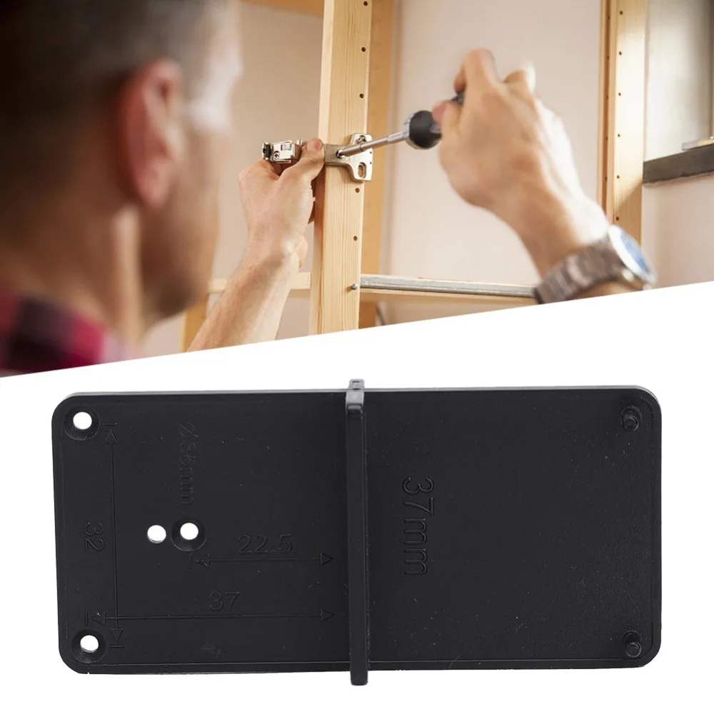 2PCS Black Hinge Hole Locator 85x40mm Hinge Hole Opener Hole Positioner Plate Compact Pocket Size Cabinet Hinge Template