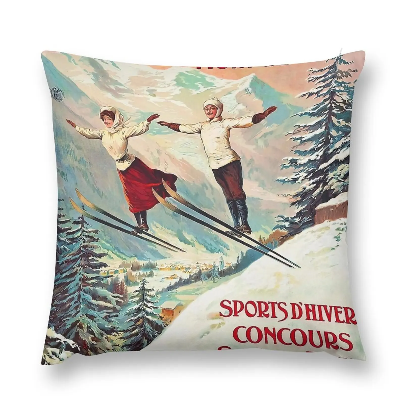 Chamonix, Mont Blanc - Vintage Throw Pillow Plaid Sofa Custom Cushion Photo Luxury Pillow Case