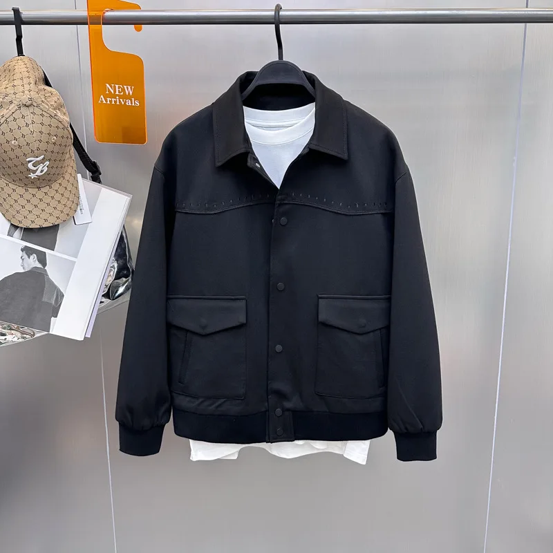 

Faionable Casual Busin Jaet Loose Fit Turn-down Collar Youth Outerwear Autumn Men's Clothing Korean Sle Workwear