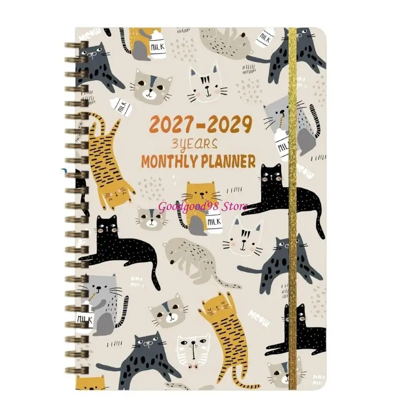 Paper Page Size Monthly Planner Notebook 2027-2029, 3 Year Wirebound Planning Book for School Schedules, Office Tasks and Home
