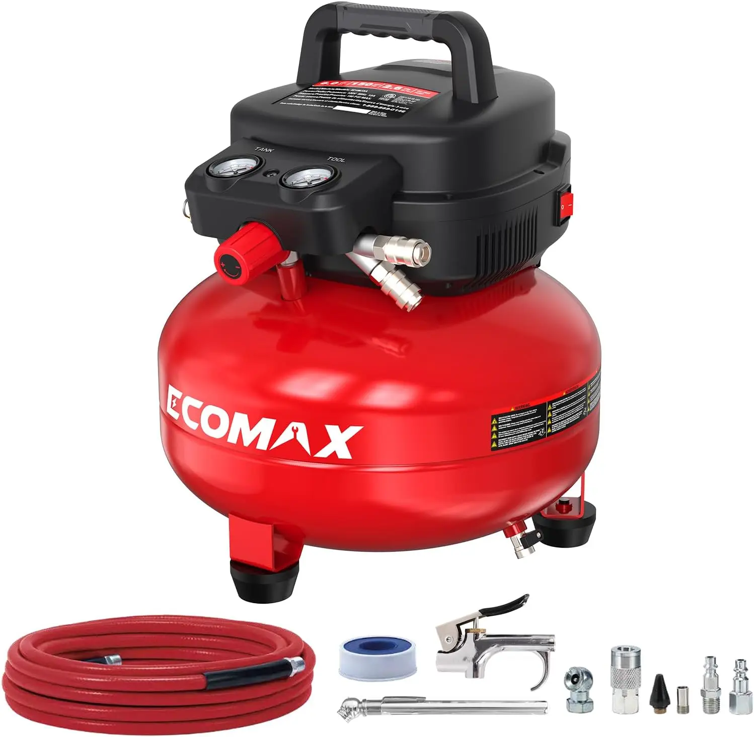 

Портативный безмасляный воздушный компрессор на 6 галлонов (150 PSI) с 10-предметным комплектом аксессуаров