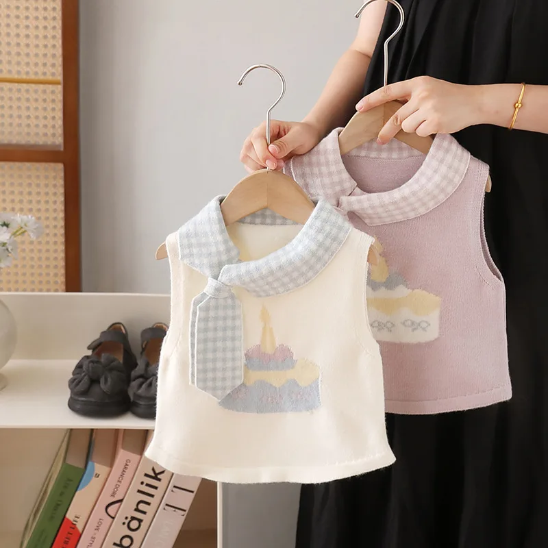 

Girls Knitted Vest Spring Autumn 2025 Children Woolen Jersey Tops Sleeveless Sweaters For Baby Girl Clothes Kids Cute Outerwear