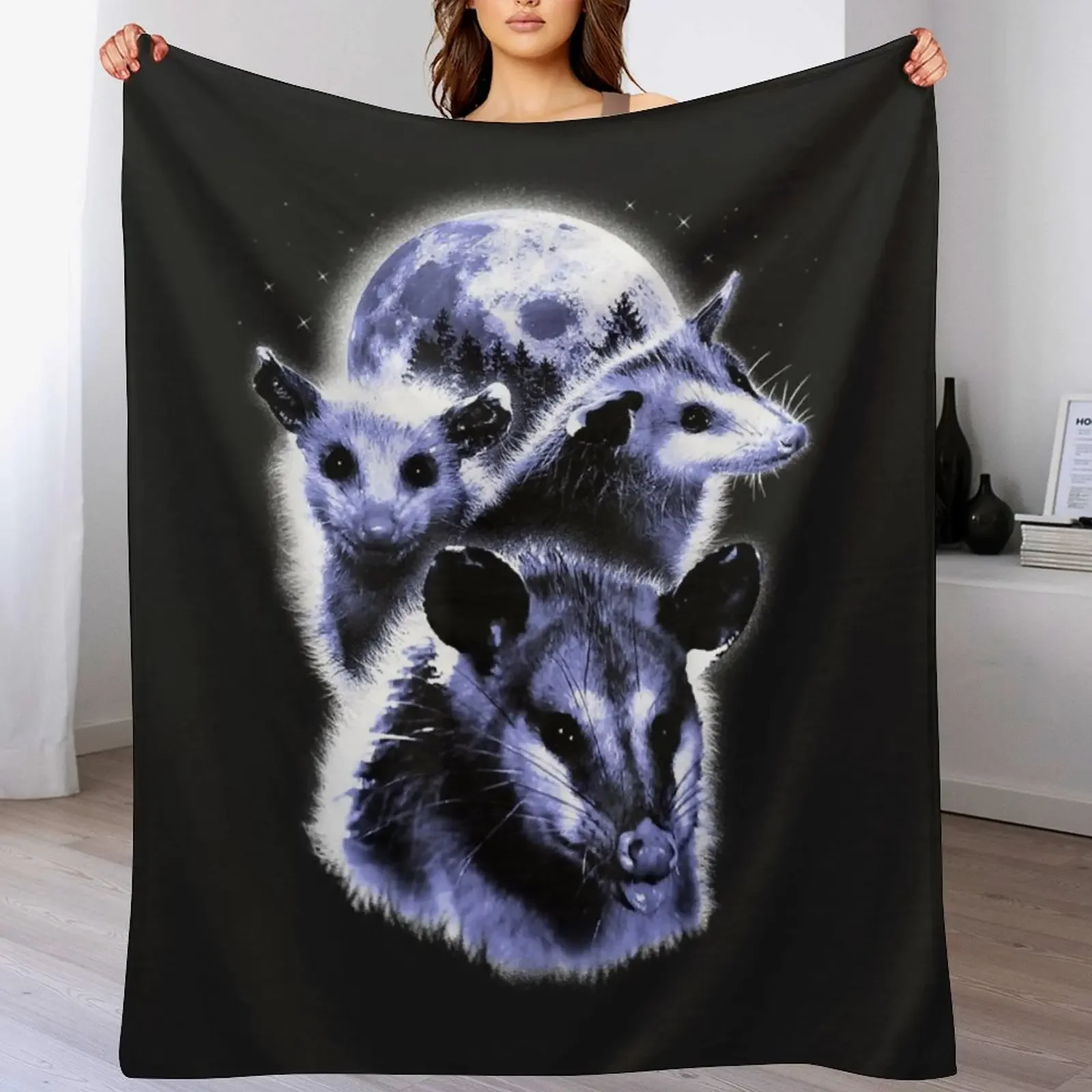

Three Opposum Moon With 3 Possums And Dead Moon Throw Blanket Soft Breathable Blanket for Night Sleeping