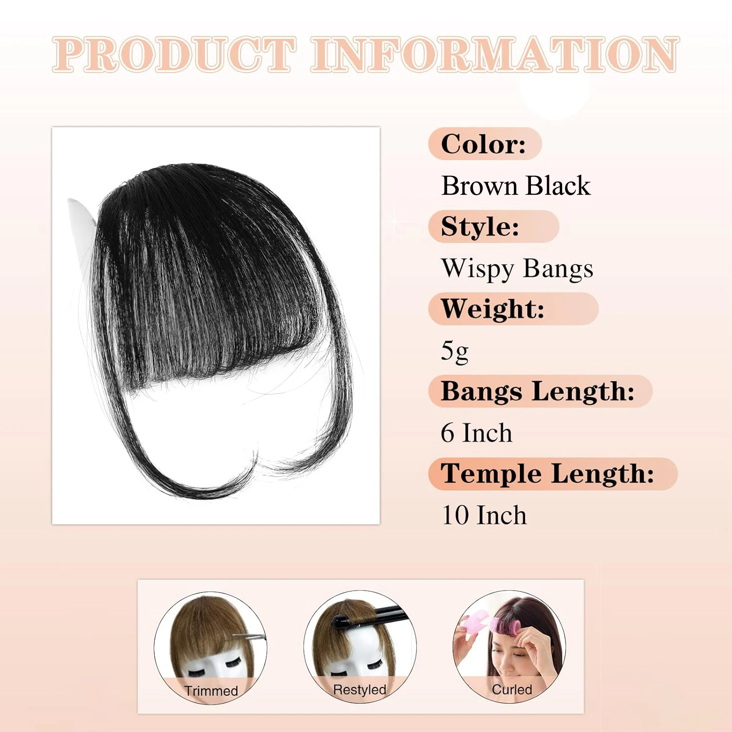 Frange synthétique à clipser pour femmes, postiches, postiches, frange à air, frange à clipser, frange plate soignée, extension de cheveux pour 03/Wear