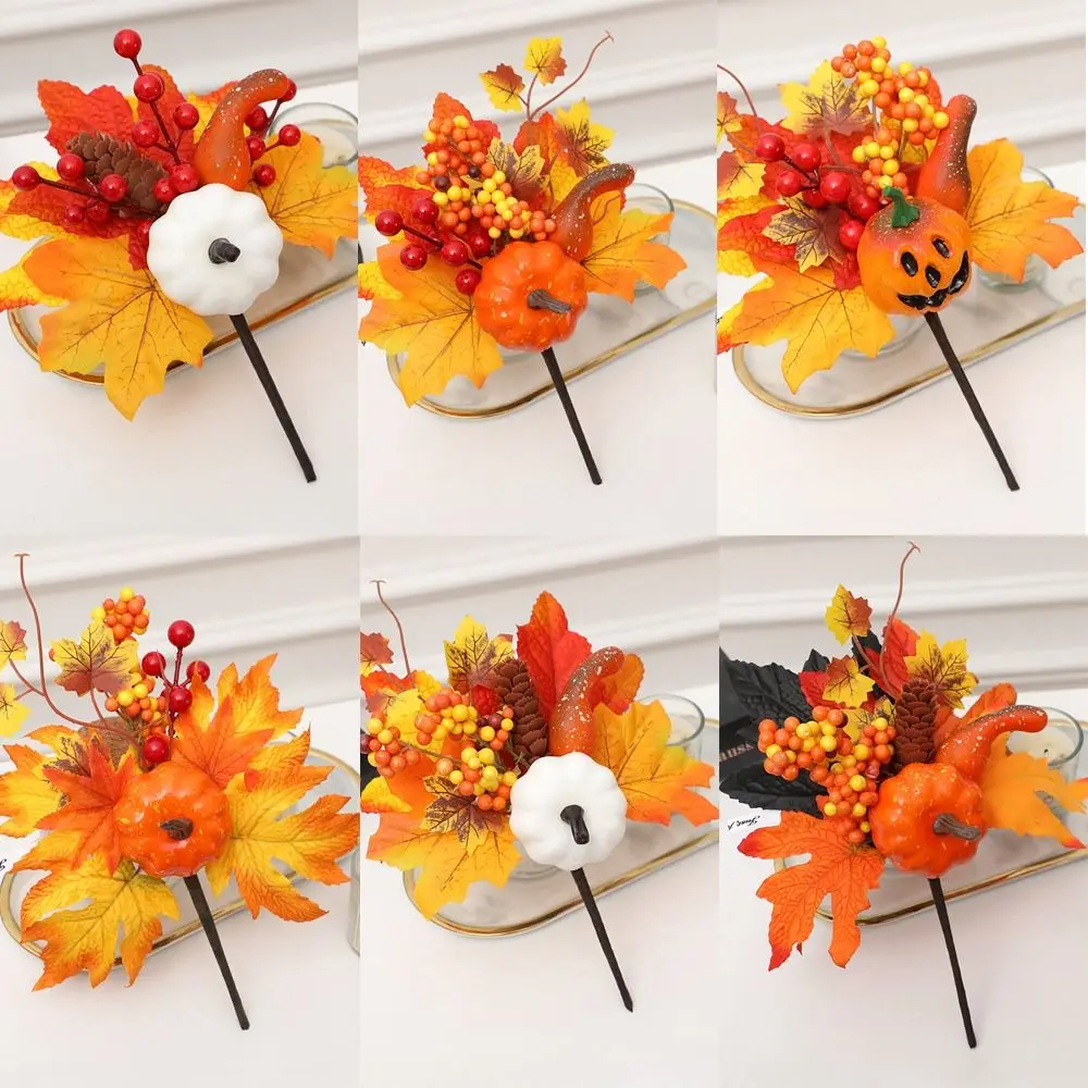 Artificial Maple Leaf Pumpkin Berry Branches Harvest Autumn Decoration Ornament Halloween Decor for Home Thanksgiving DIY Crafts