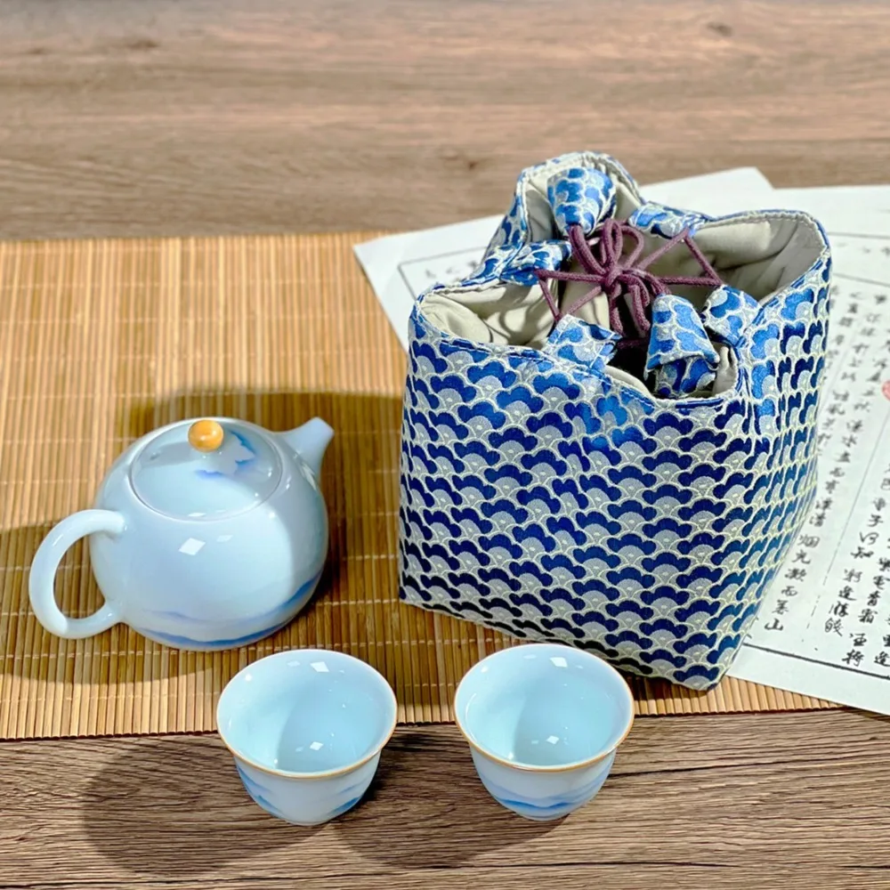 Chinese Style Tea Set Organizer Bag Tea Ceremony Accessories Breakage-proof Teacup Drawstring Cloth Pouch Multifunctional