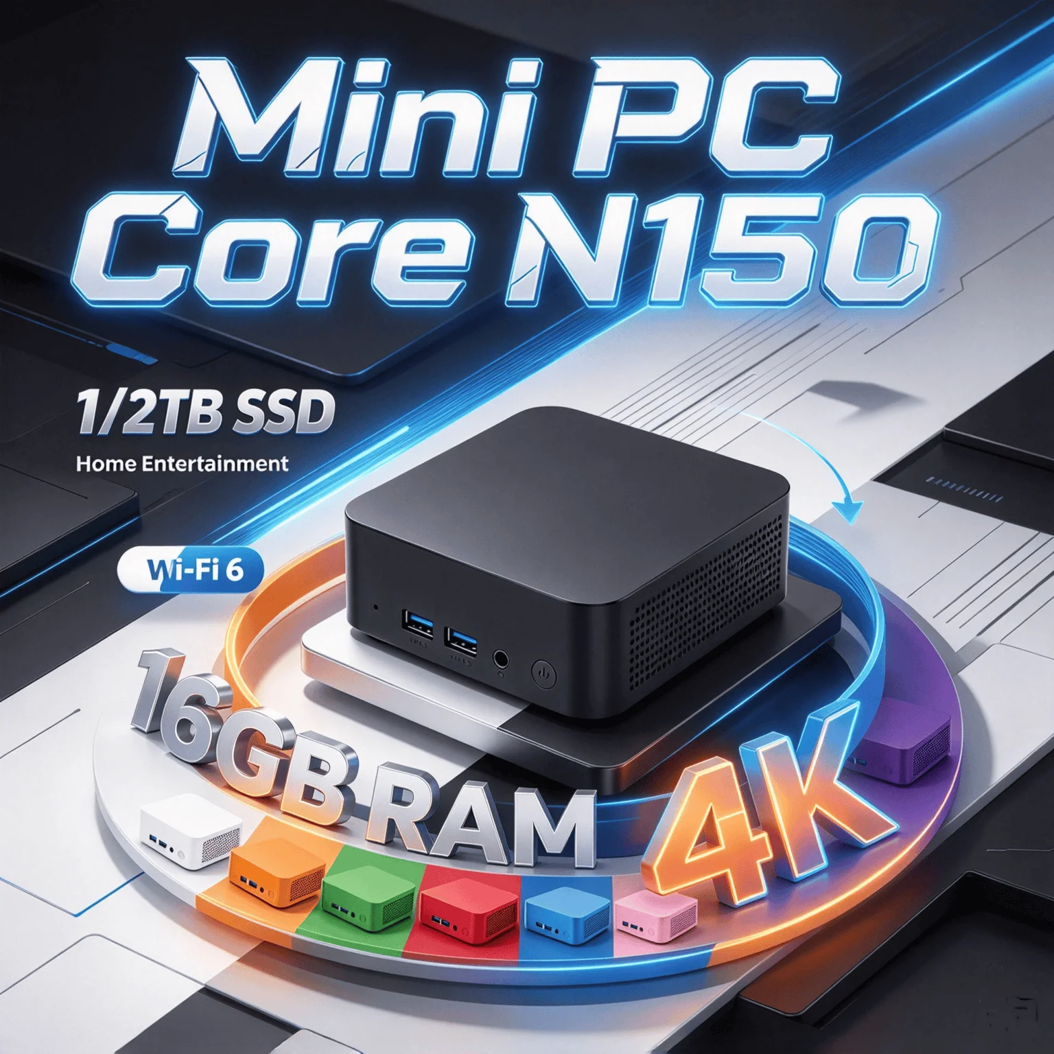 intel-n150搭載ミニpc、16gb-ram、1tb-2tb-ssd、wi-fi-6、トリプル4k出力、コンパクトなデスクトップpc。オフィス、学習、ホームシアターに最適。