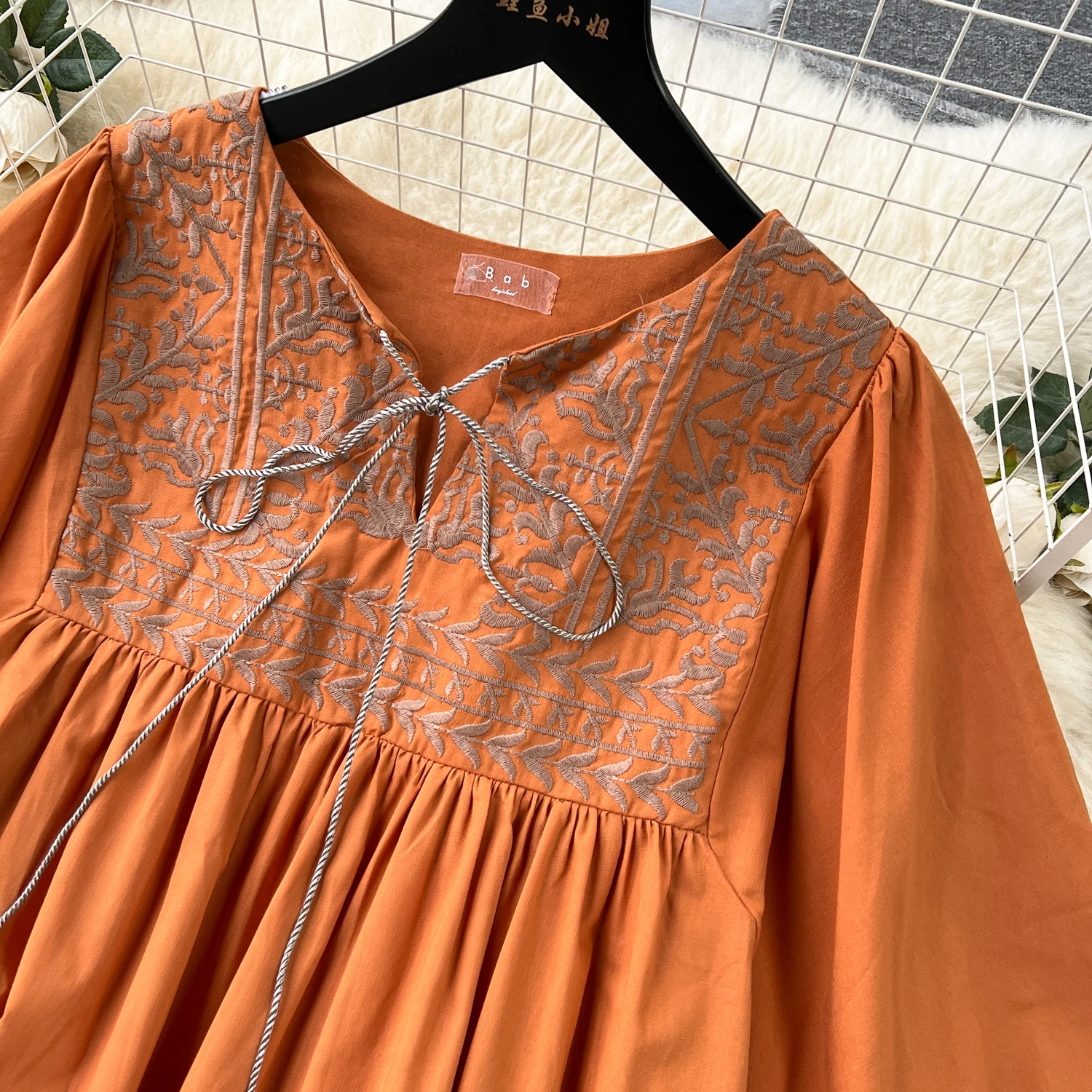 Donne Casual Beach Derss 2024 primavera estate retrò ricamato abiti lunghi larghi signore Vintage mezza manica Boho abito lungo