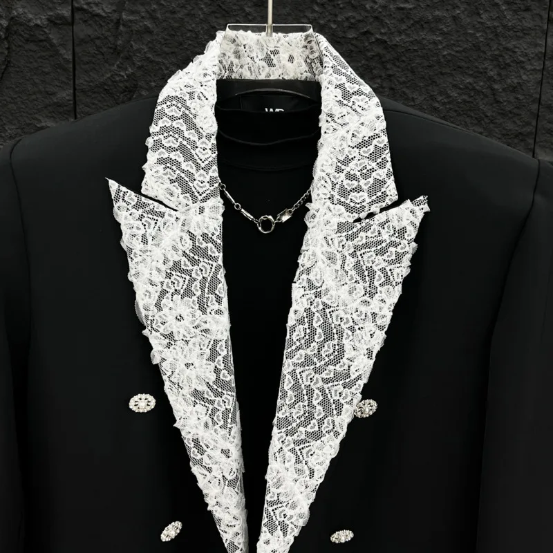 WVGA весенне-осенний новый мужской двубортный кружевной пиджак с длинными рукавами, шикарный нишевый повседневный костюм с подкладкой на плечах, пальто W9267