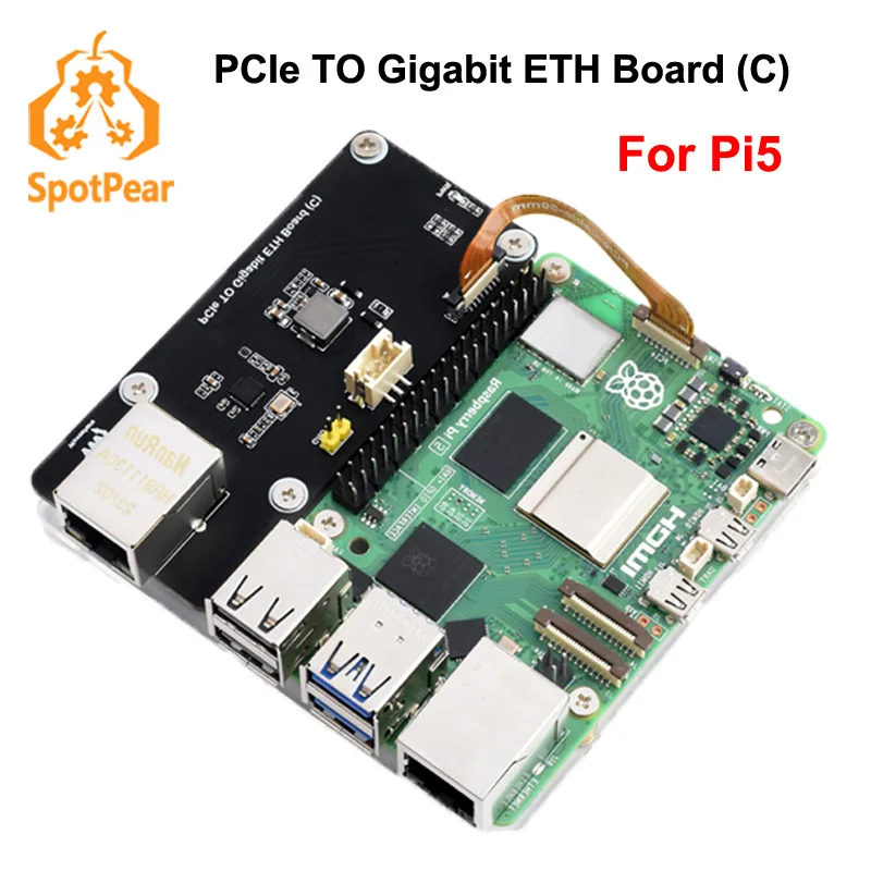 Raspberry Pi5 PCIe TO Gigabit RJ45 ETH Adapter Board (C) Driver-Free RTL8111H Chip For Pi 5 Module