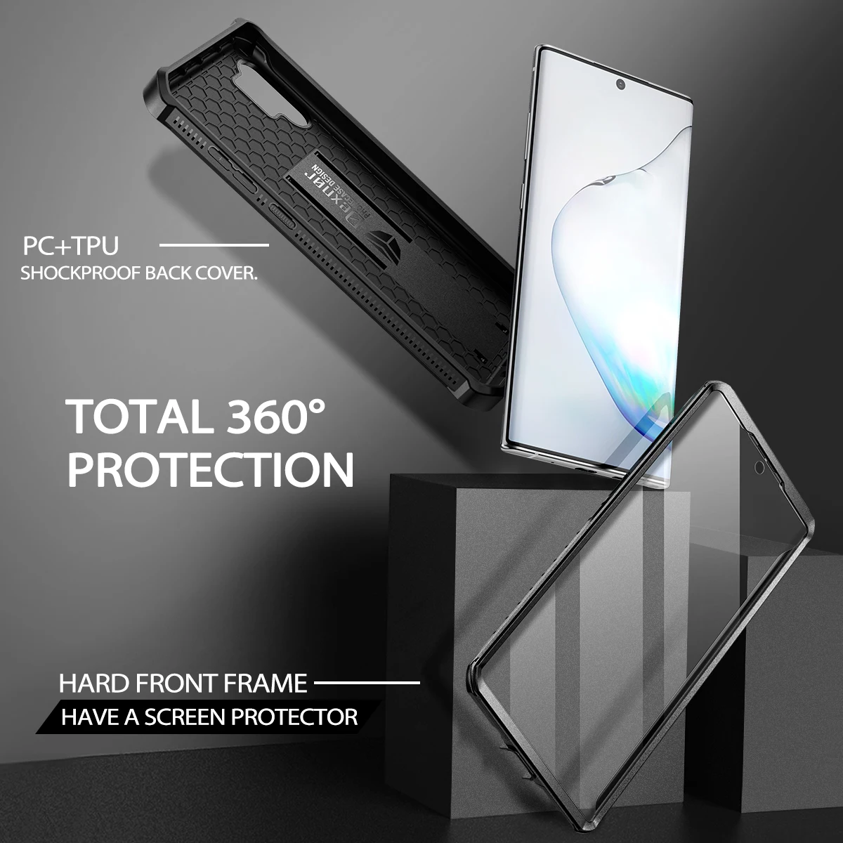 For Samsung Galaxy Note10 Plus Case Full Body Bumper Military Grade Armor Shockproof Holder Cover with Built in Screen Protector