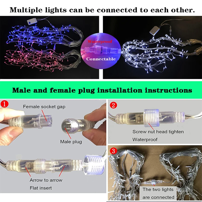 LED Fairy String Lights Outdoor Waterproof Waterfall Street Garland Curtain Lights For Patio Christmas Wedding Party Decoration