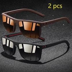 2Pieces Fashion Vintage Check Pattern Sunglasses Men Women Fishing Driving Brand Design Sun Glasses Man Eyewear