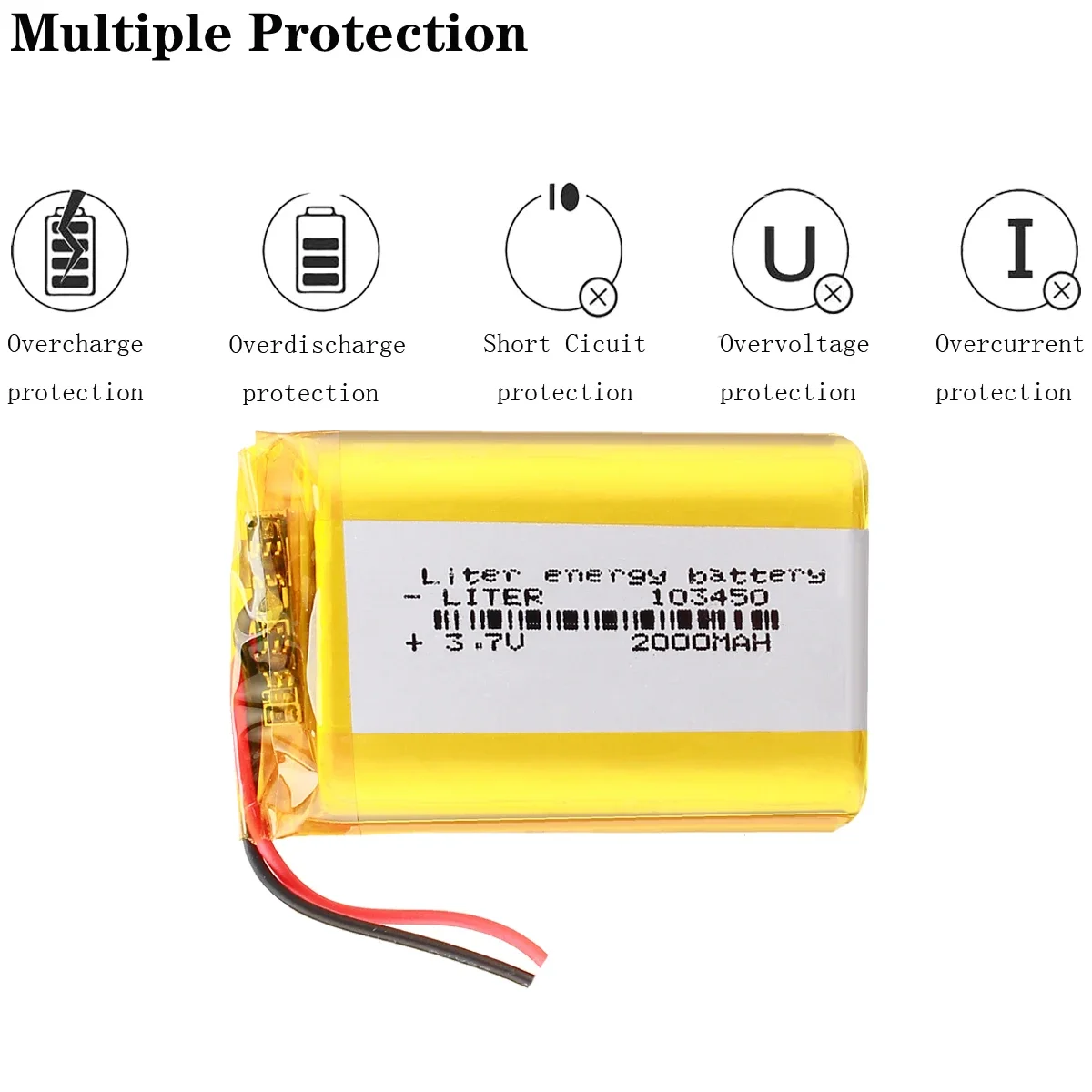 103450 3.7V 2000MAH lipo polymer lithium rechargeable battery for MP3 GPS navigator DVD recorder headset e-book camera