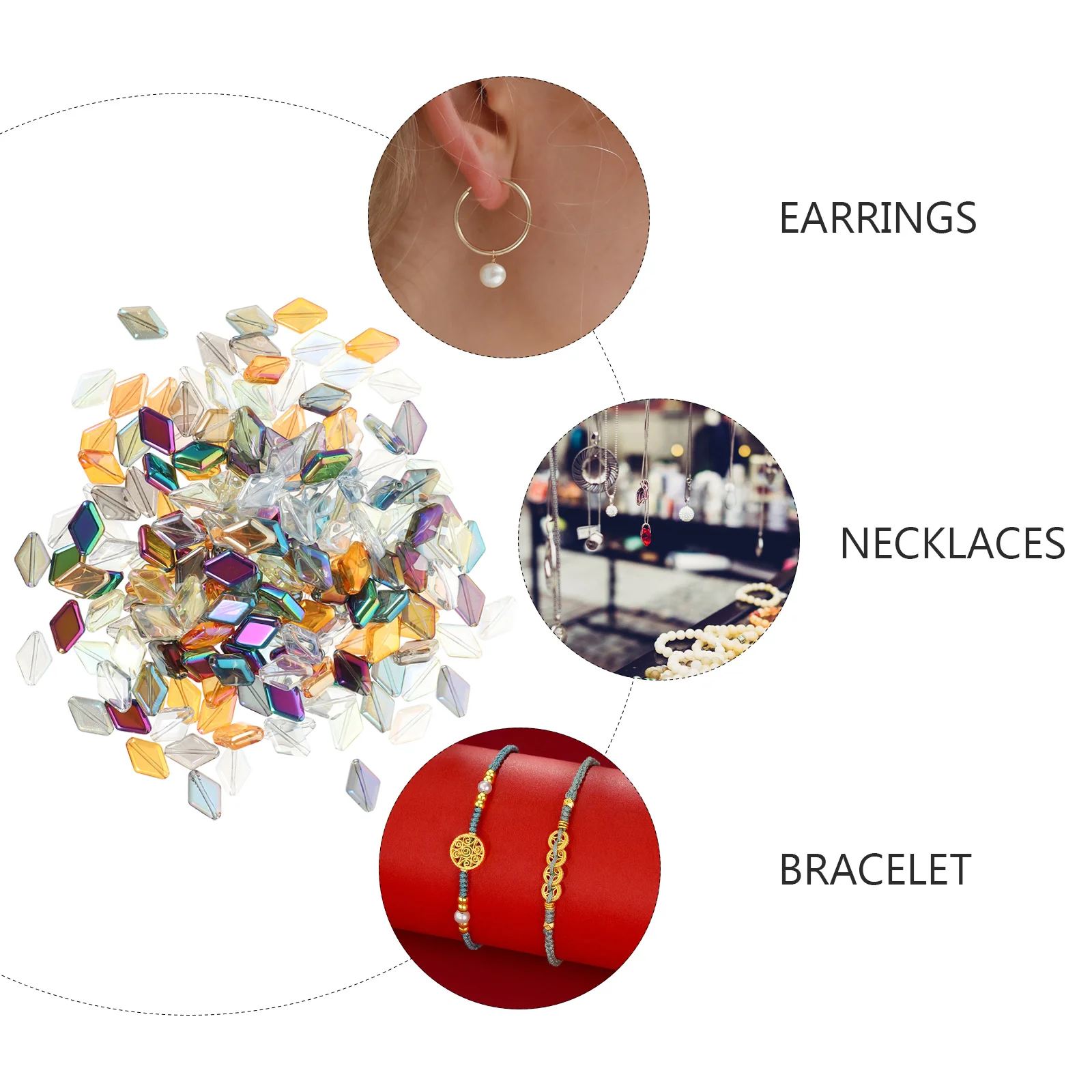 

200Pcs Loose Glass Beads Colorful Diamond Shaped DIY Jewelry Beads Handcrafted Bracelet Pendant Supplies Spacer Bead