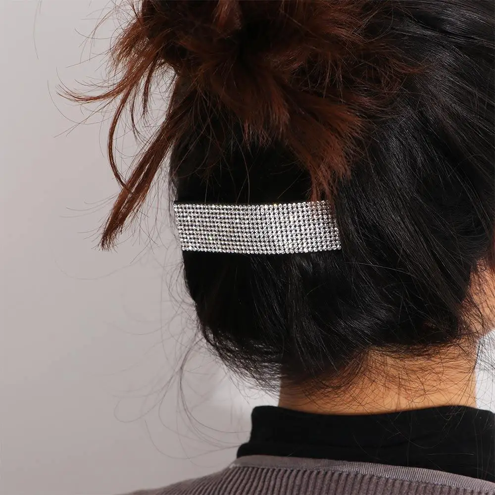 الحلو العصرية مستطيل الجانب مقاطع المشابك حجر الراين الكورية نمط المشابك كريستال النساء مقاطع الشعر دبابيس الشعر #5