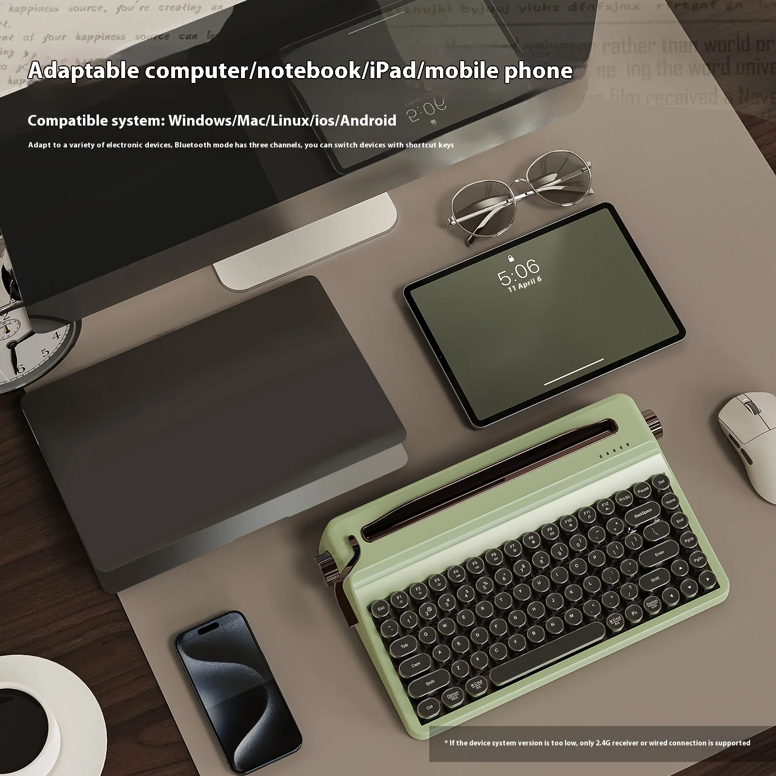 Yunzii Ql75 Teclado mecánico Tri Mode Máquina de escribir inalámbrica Máquina de escribir retro Qmk/Teclado a través Rgb Hot-Swap Punk Keycap redondo