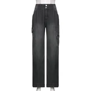 Hohe Taille Casual Jeans mit unregelmäßigen Taschen, Straßenhosen, gerade Bein, Bodentürmen, Arbeitskleidung, neu 10 Hauptverkauf Calca Jeans 90 männlich - №1