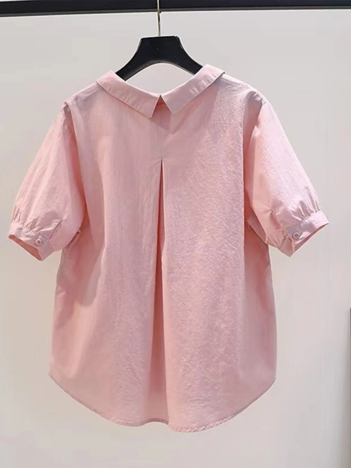 

Casual ort Sve irt Women's Brand Tagl Loose Fit Summer Versatile Top Breathable Cotton Ne Button Detail