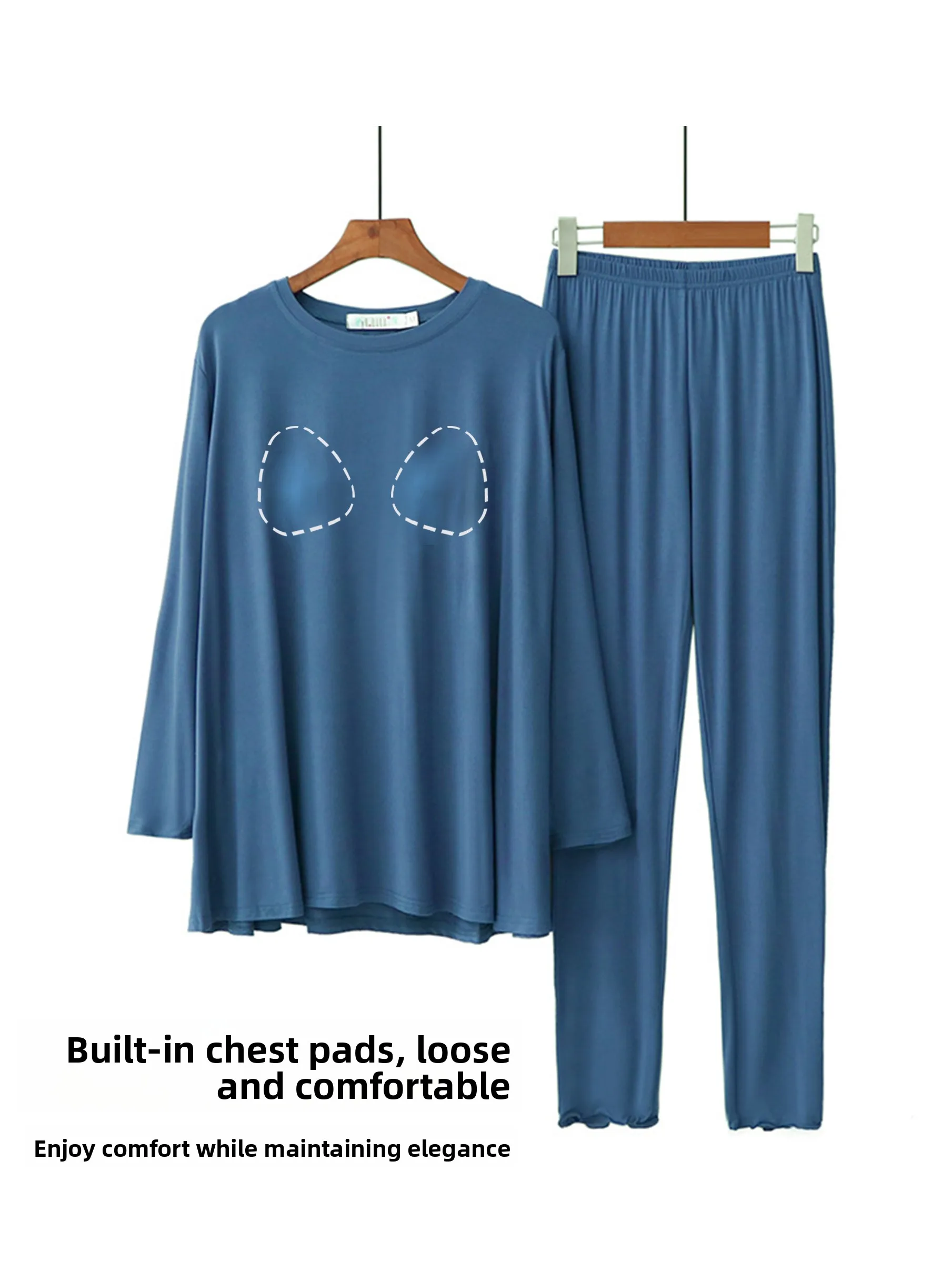 

Women's Modal Spwear Set with Chest Pad Casual Thin Long Sve round Ne Home Clothes Spring Autumn Summer Comfortable