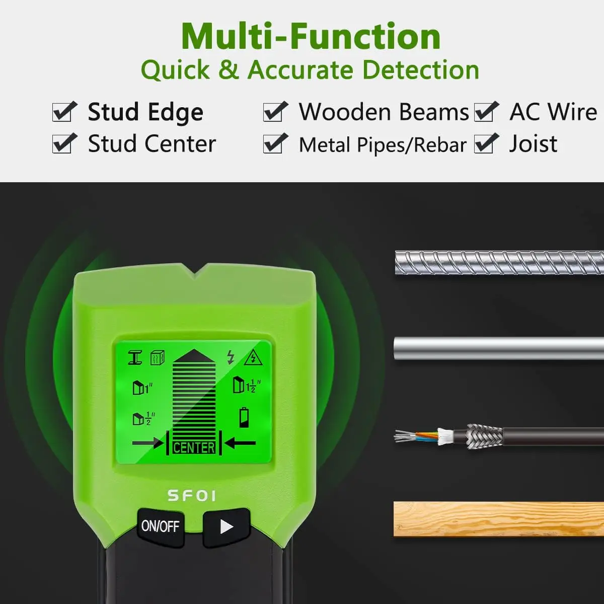 Huepar SF01 Stud Finder 5 in 1 Wall Scanner Detector Electronic Sensor AC Wire Metal Studs Joist Finder Center with LCD Display