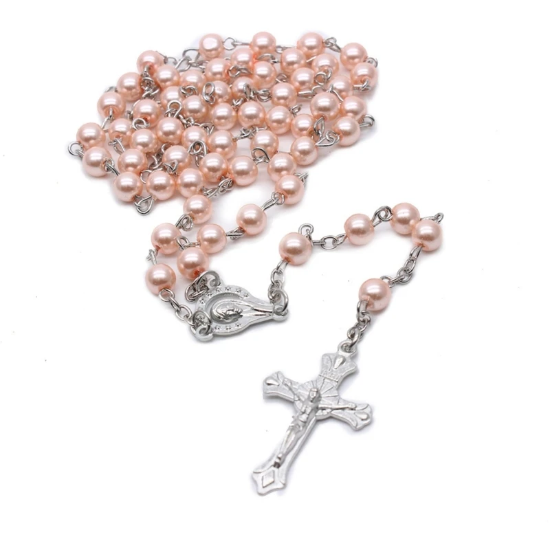 6mm Pearl Rosary Necklaces Bead Chain Pendant Ornaments for Home Church Yoga Room Decorations Gift
