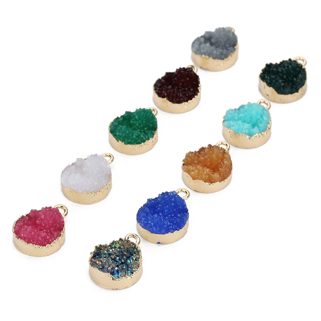 5pcs/lot Colorful Druzy Quartz Resin Stone Pendants Imitation Crystal Cluster Resin Stone Pendant Charm For Jewelry Making DIY
