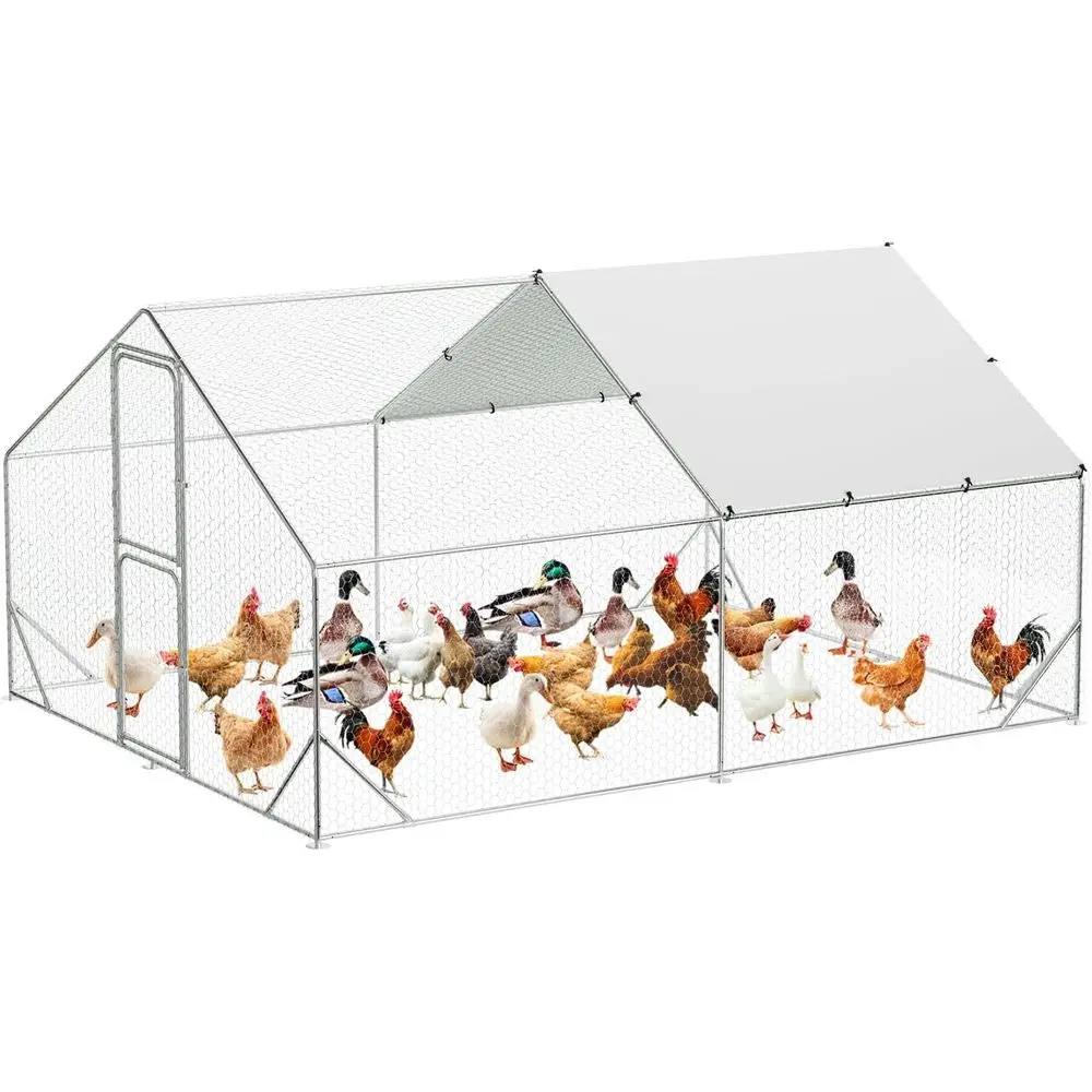 

9.8x13.1x6.6 T Metal Poultry Cage with Double Doors, Yard Cover, Outdoor Arm Yard