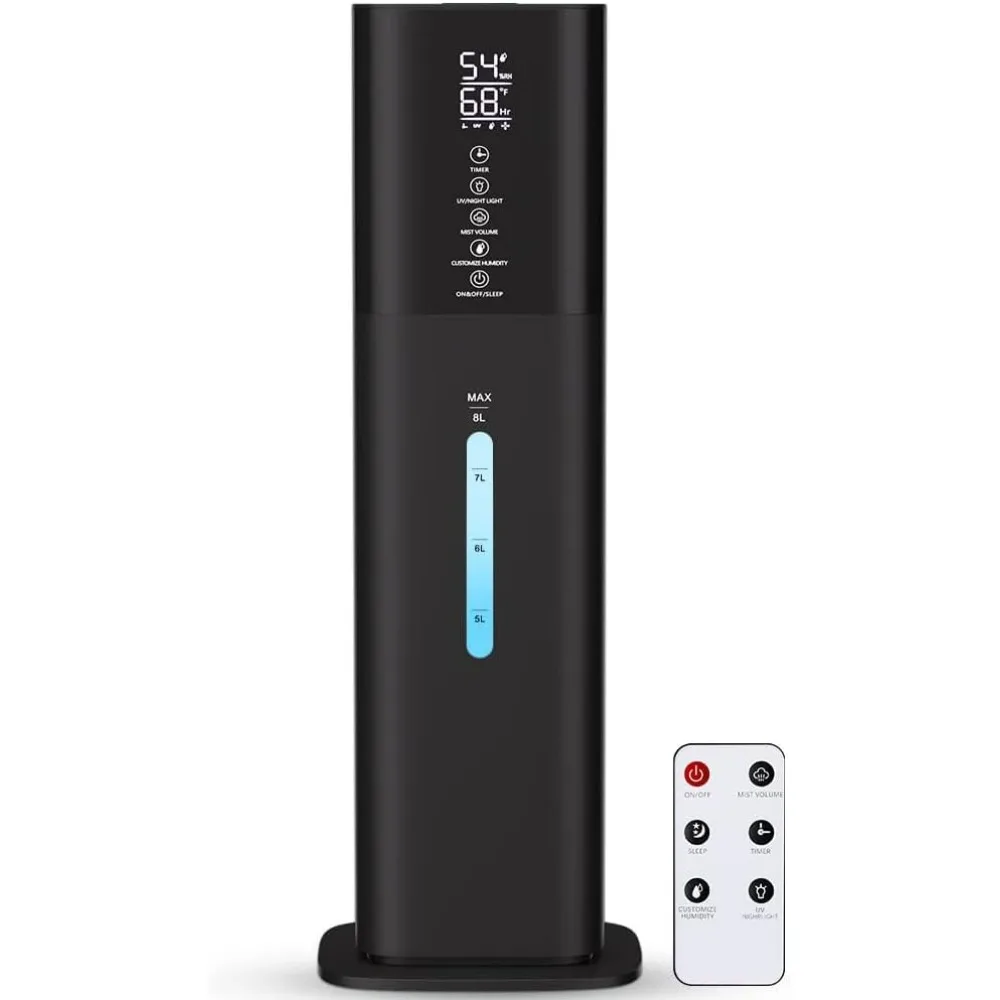Dormitorio de habitación grande con luz de 7 colores, 2,1 gal(8 L) Humidificador ultrasónico silencioso de niebla fría de 3 velocidades con 360 °   Boquilla, juego de humedad