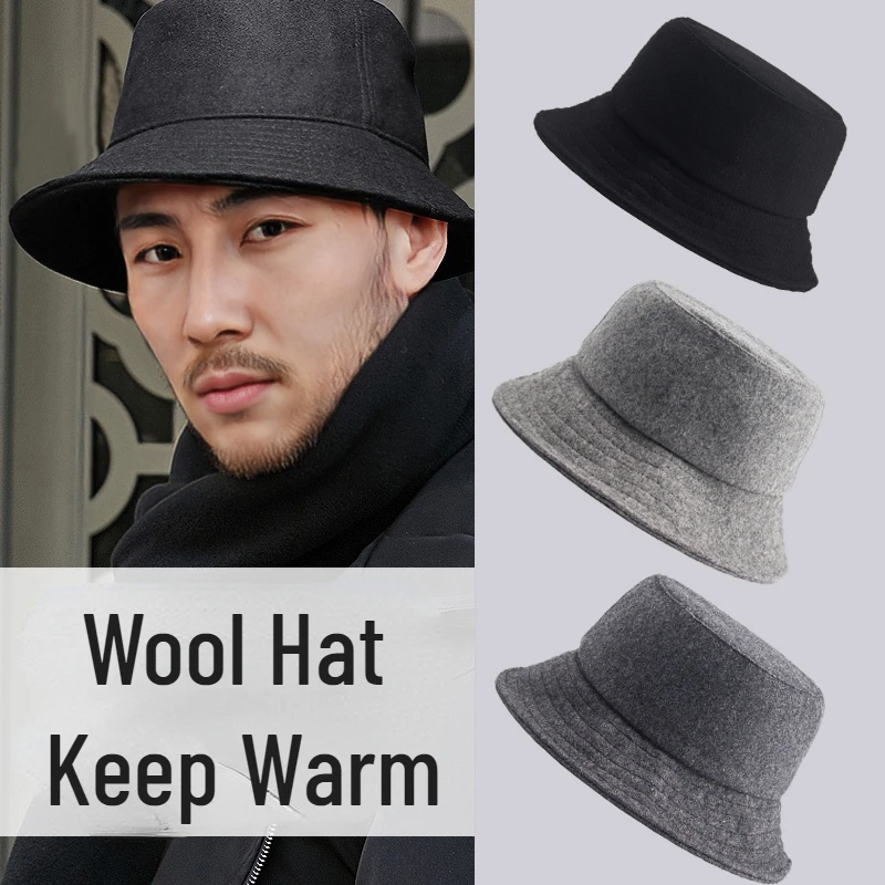 Big Head Men Bucket Hat Women Big Brim Wool Keep Warm Windproof Fashion Designer Solid Color 2022 Winter Panama Men Fishing Hat