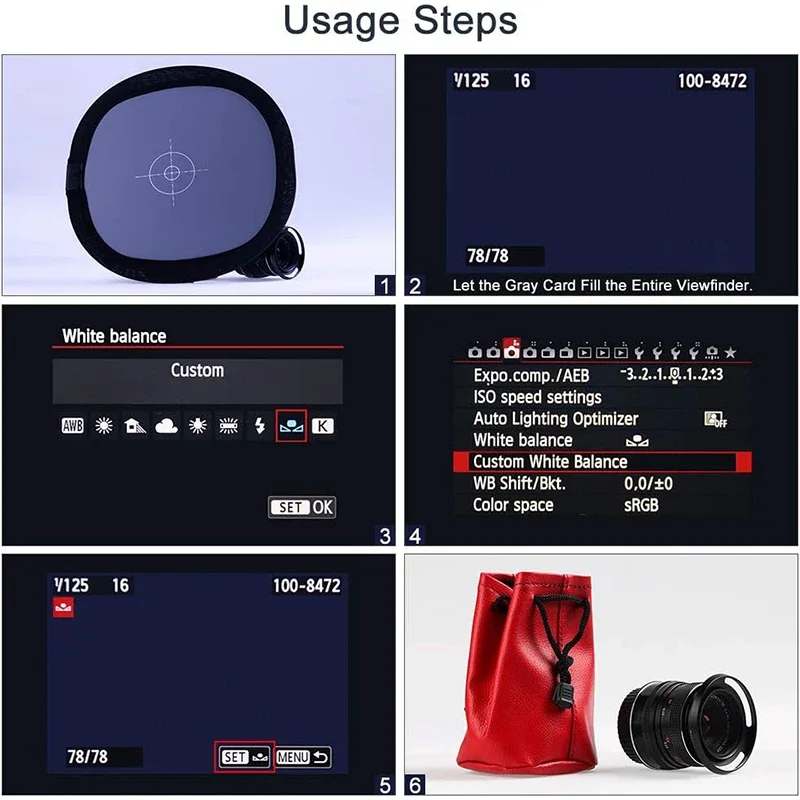 Lightdow 30cm 18% 접이식 그레이 카드 반사판은 노출을 정확하게 감지합니다. 운반용 가방이 있는 양면 포커싱 보드