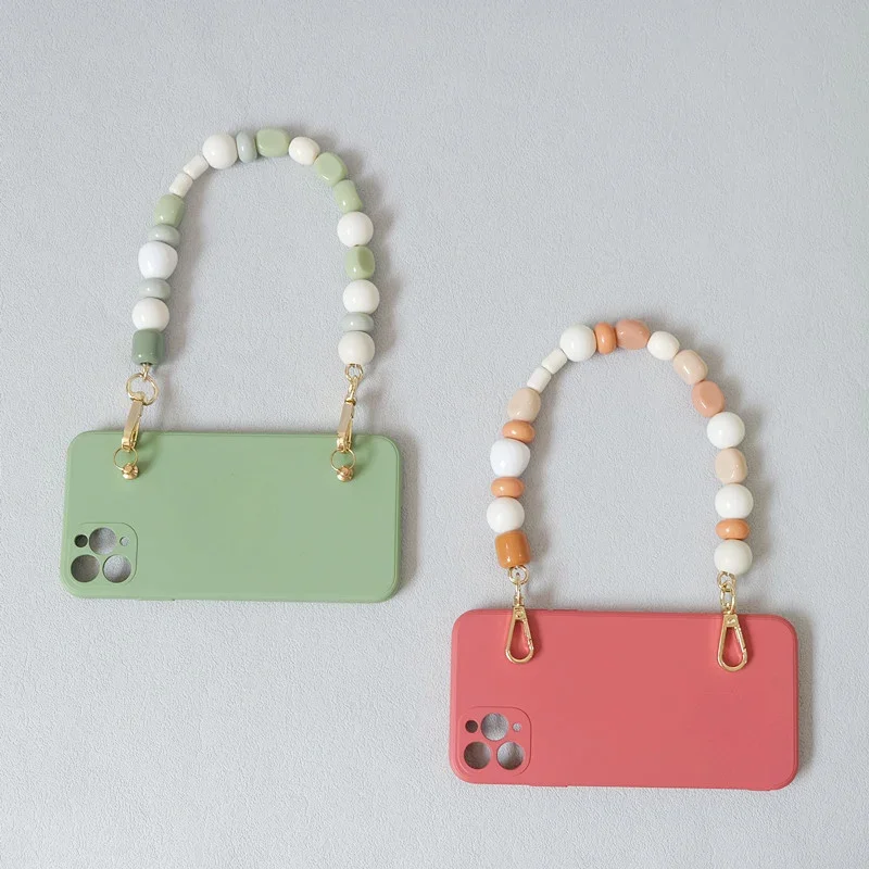 New Woman Bag Accessory Colorful Acrylic Resin Bead Parts Handcrafted Wristband Cute Phone Case Strap Women Bag Handle Chain