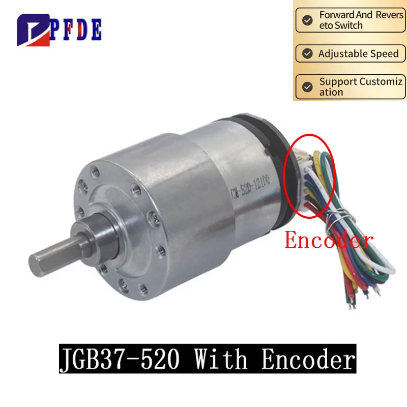 JGB37-520 홀 인코더 감속 모터, 속도 측정 기능이 있는 자가 균형 자동차용, CW CCW DC6V 12V 6RPM~1590RPM