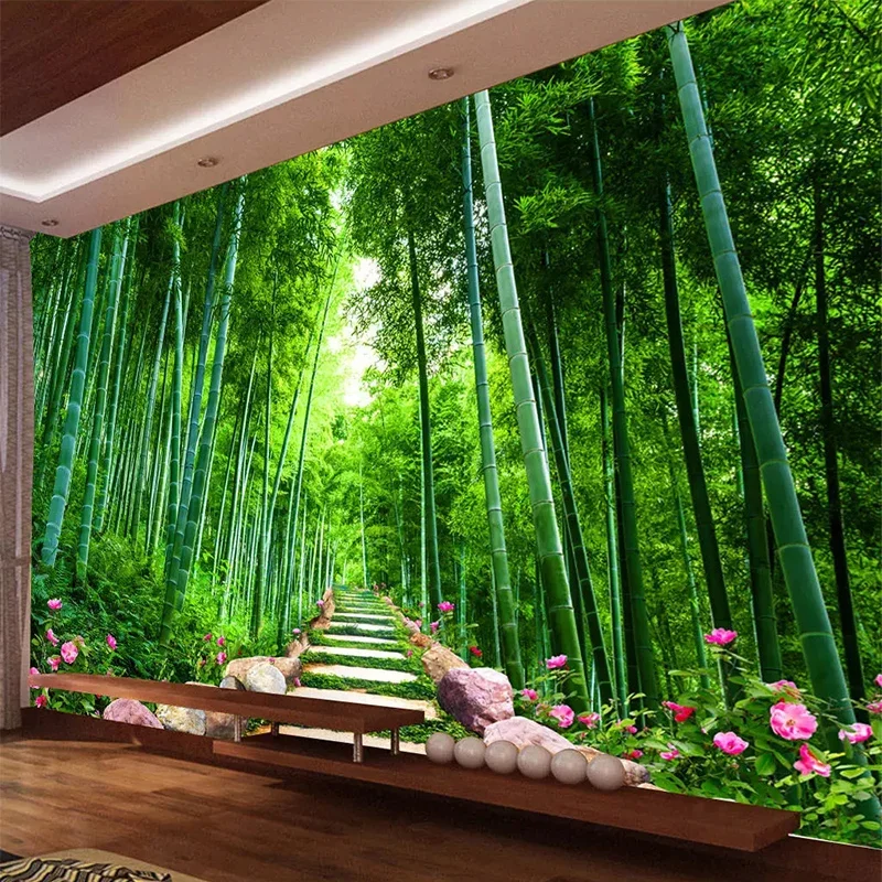

Custom Photo Wallpaper 3D Green Forest Bamboo Nature Scenery Mural Living Room TV Sofa Background Wall Painting Papel De Parede
